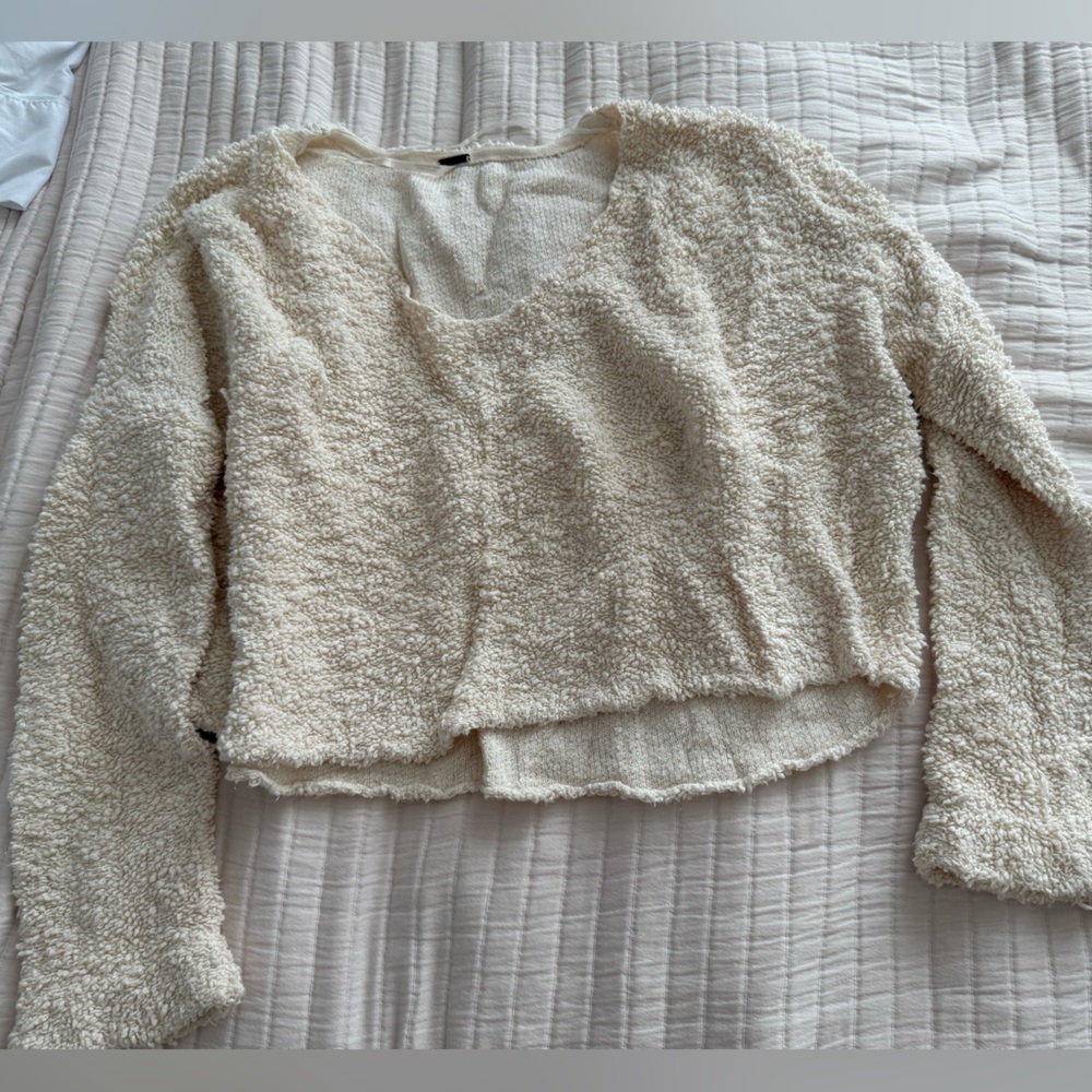 Free People Cropped Cream Knit Sweater
